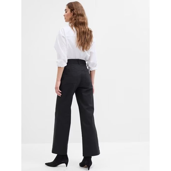 New Gap Factory High Rise Wide Leg Girlfriend Khakis Pants 8 Black A713 - Picture 2 of 6